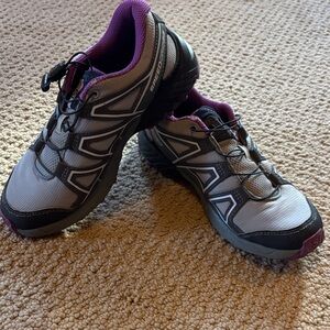 Salomon Gray and Purple Kids Shoes